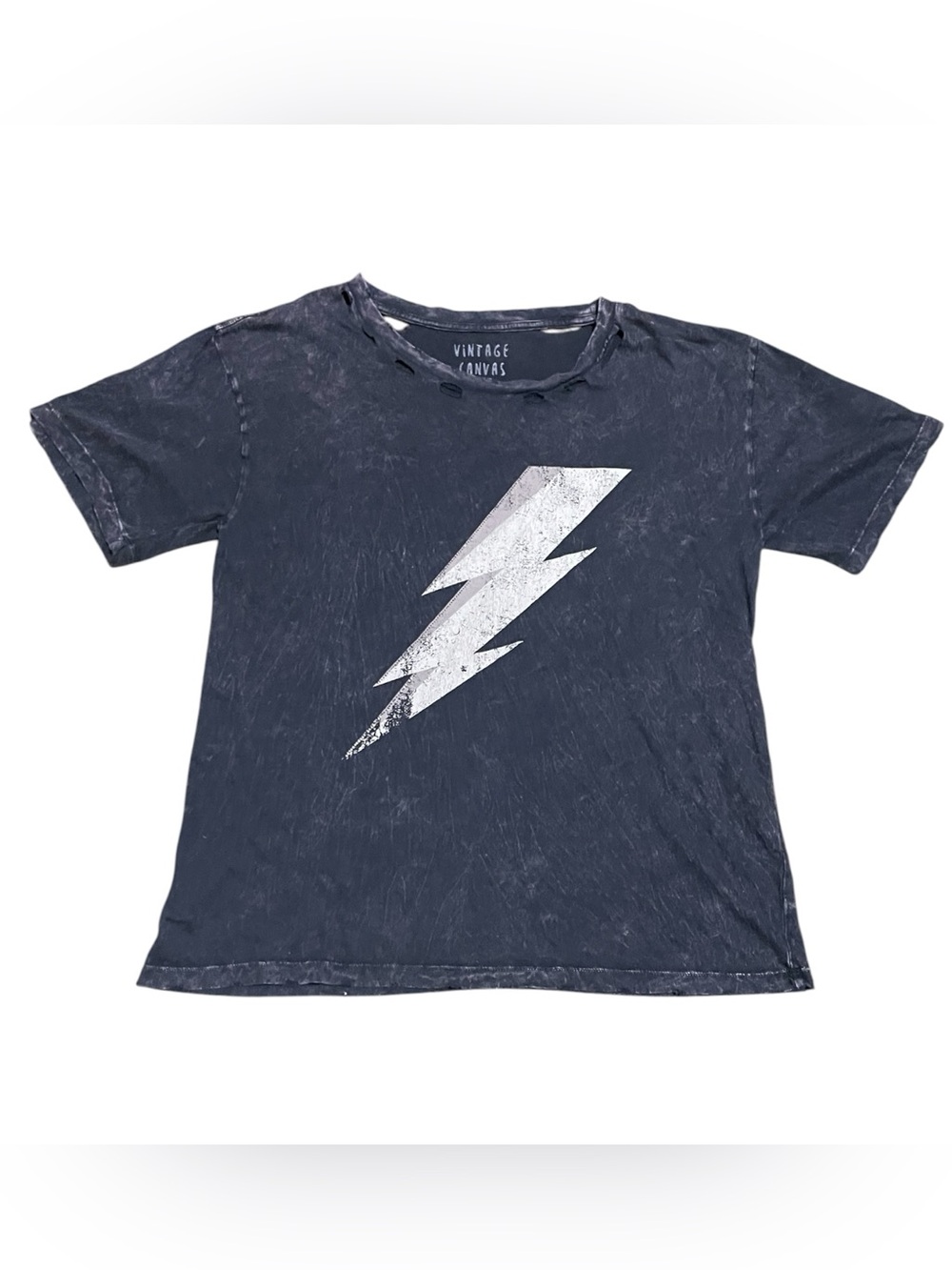 Vintage Canvas black charcoal mineral wash t-shirt distress silver lightning - Picture 3 of 14